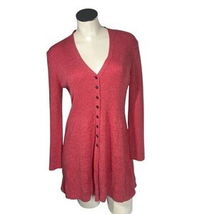 NIC + ZOE Coral Pink Long Sleeve Tunic Knit Button Up Cardigan Sweater Size S